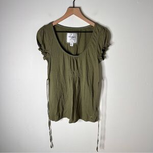 Y2K American Eagle Babydoll Top Sage Green Short Sleeve size Large Vintage